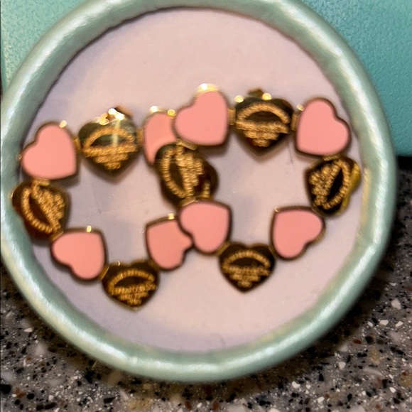 Tiffany & Co. Gold Heart Earrings with Pink Enamel - Picture 2 of 2